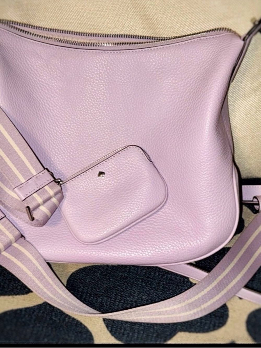 kate spade Lilac Pebbled Leather Shoulder Bag with Striped Strap